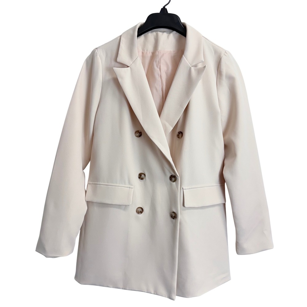 SHEIN Women Cream Double Breasted Blazer Notched Lapel Size S 4 Lightweight